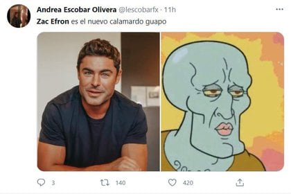 Cientos de usuarios compartieron memes que comparaban el rostro de Efron en el video con algunos personajes de caricaturas (Captura de pantalla: Twitter/ @lescobarfx)