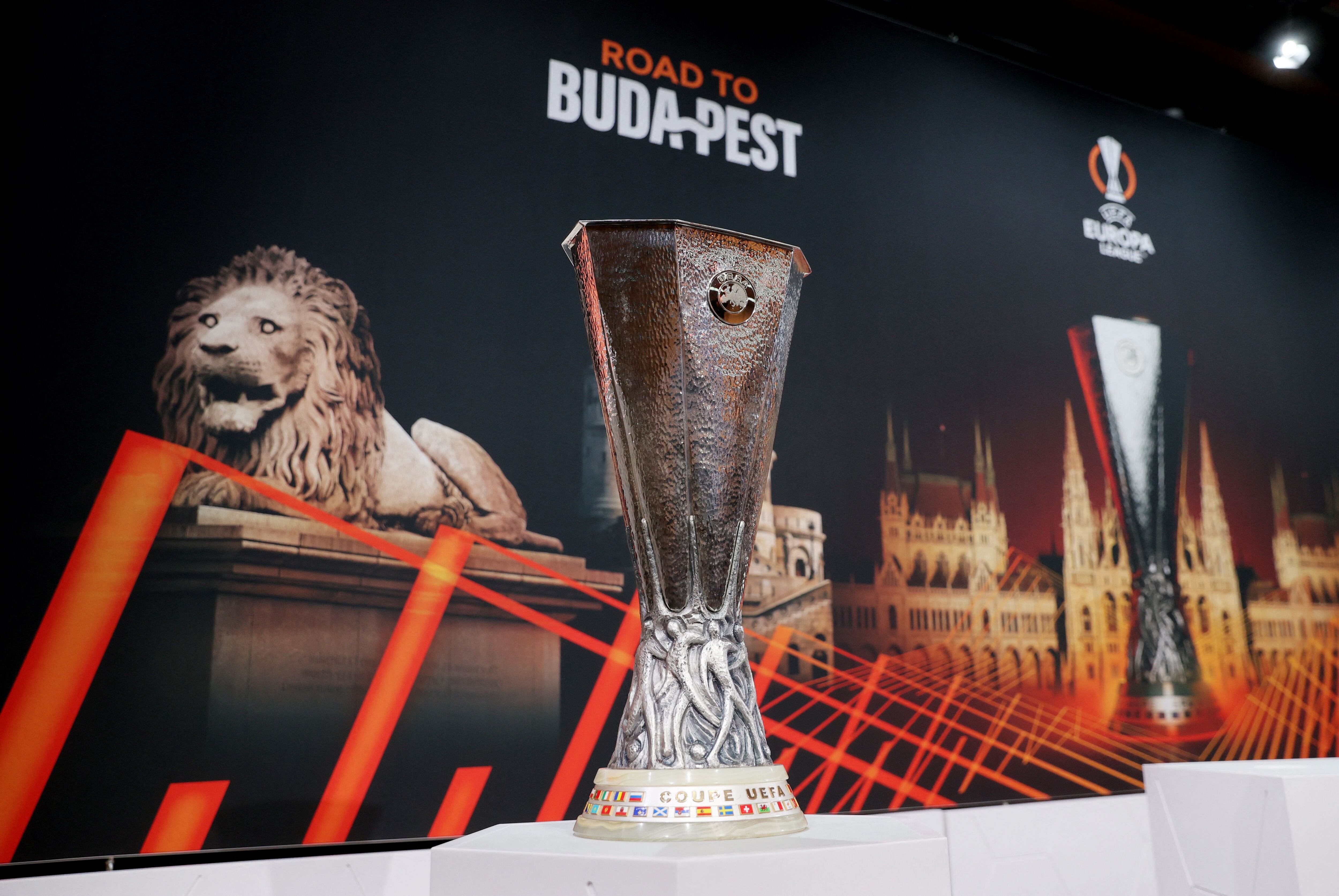 Soccer Football - Europa League - Quarter-Final and Semi-Final draw - Nyon, Switzerland - March 17, 2023 General view of the Europa League trophy before the draw REUTERS/Denis Balibouse