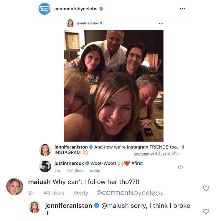 Una fan comentó que no podía seguirla, y Aniston respondió: 