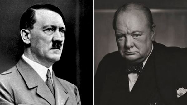 El genocida nazi Adolf Hitler y el premier británico Winston Churchill