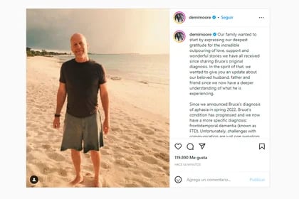 El posteo de la actriz dando a conocer la enfermedad de Bruce Willis: demencia frontotemporal