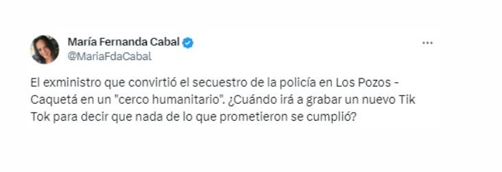La senadora Fernanda Cabal hizo memoria de un video que se había vuelto viral, el cual abordaba las promesas de Gustavo Petro durante su campaña presidencial y que había sido presentado por Alfonso Prada - crédito @MariaFdaCabal/X