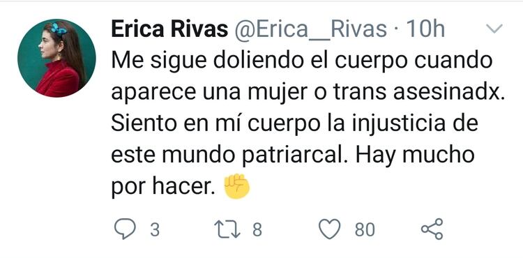 El posteo de Érica Rivas