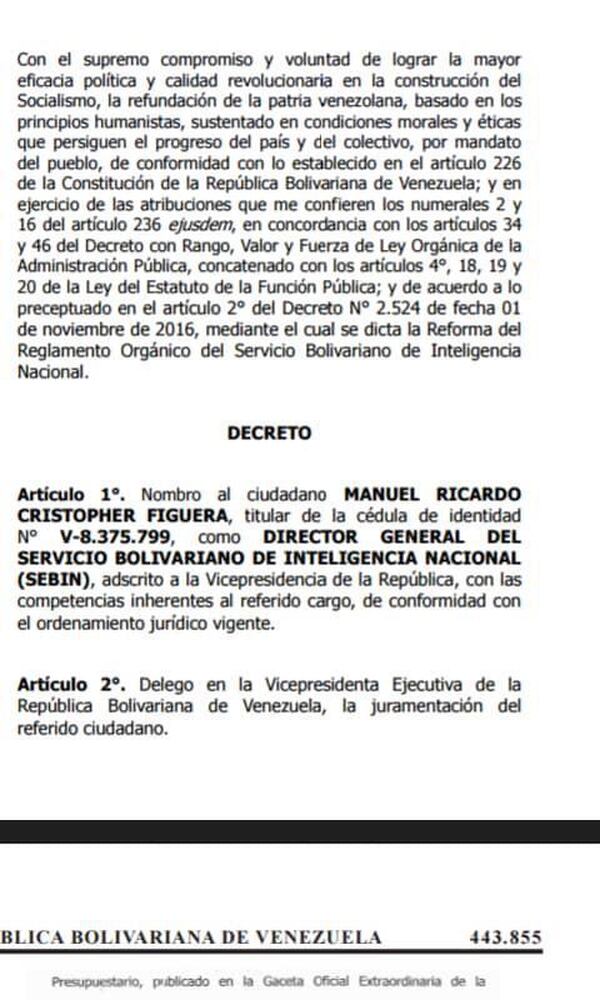 El nombramiento de Manuel Ricardo Cristopher Figuera en la Gaceta Oficial