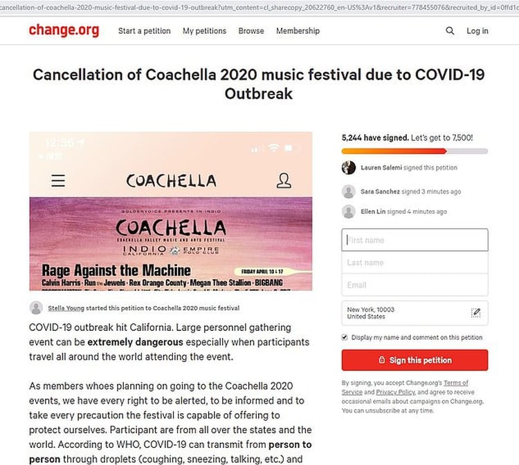 La petición para cancelar Coachella 