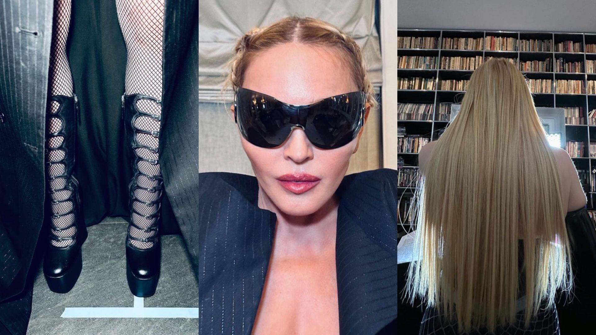 Madonna también presumió su larga cabellera, un par de botas góticas y unas enormes gafas oscuras
Foto: Instagram/Madonna