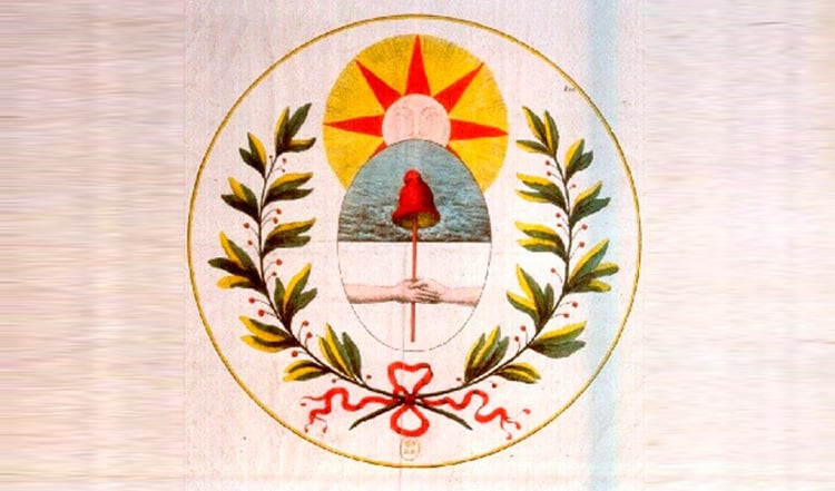 Escudo jacobino, con muchas similitudes al aprobado en 1813.