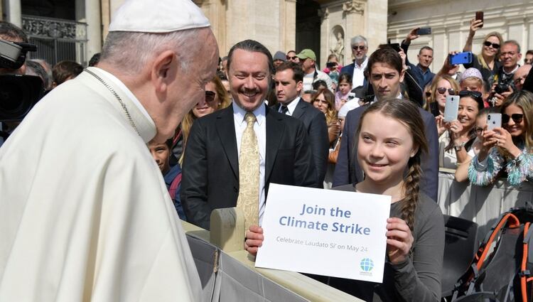 El 17 de abril último, Greta conoció al Papa Francisco en Roma (REUTERS) 