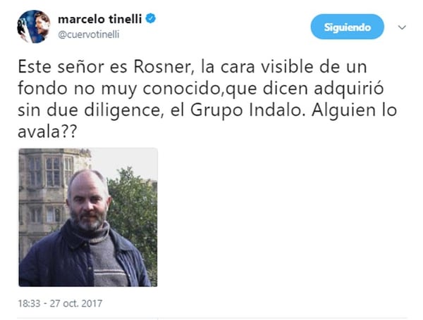 Tuit de Marcelo Tinelli sobre Ignacio Rosner