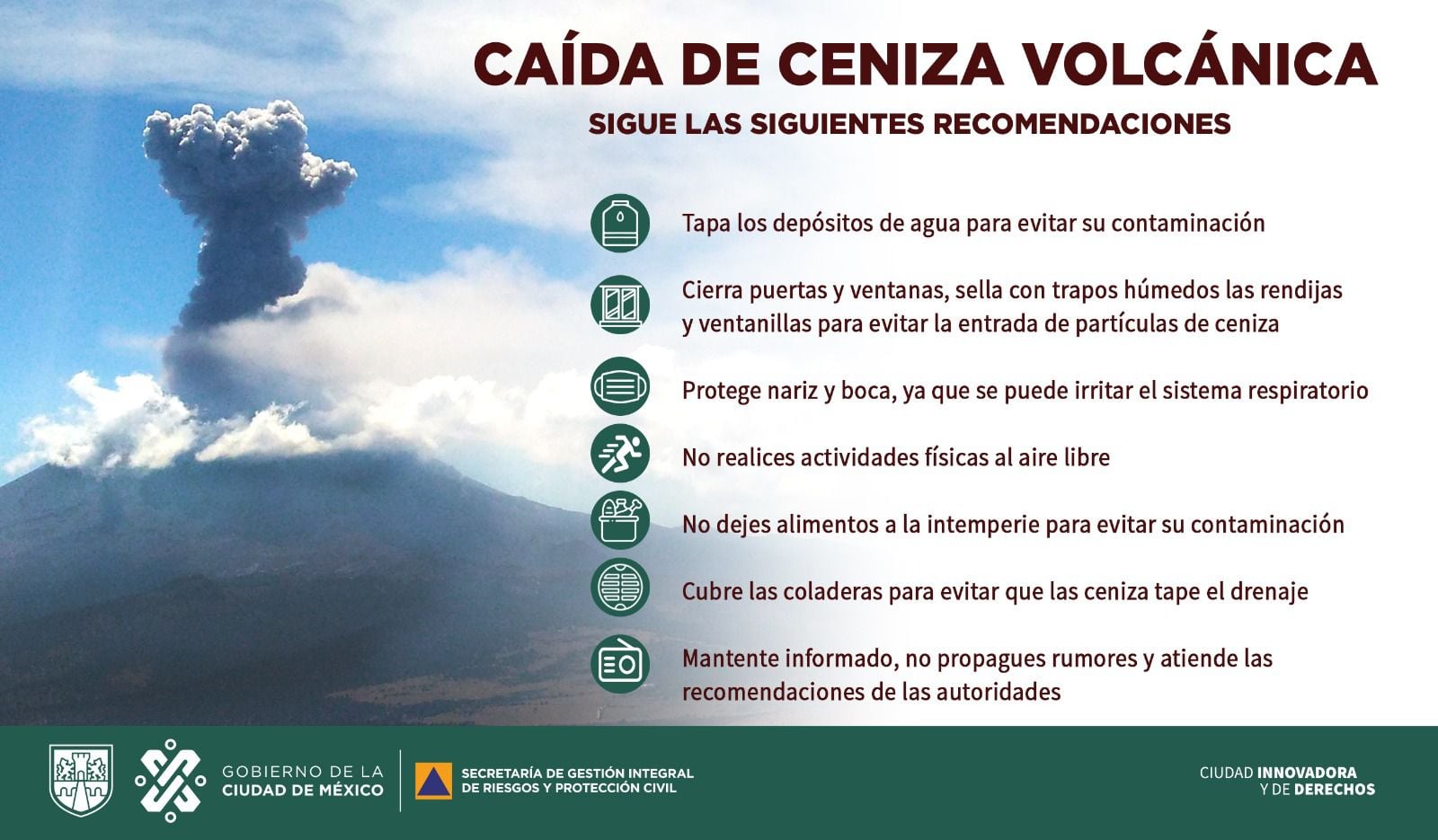 caída ceniza volcán Popocatépetl