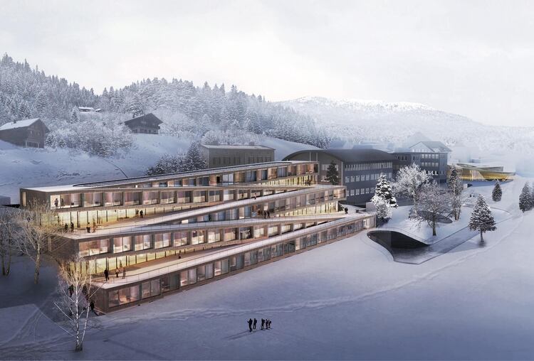 BIG-Bjarke Ingels Group diseñó el Hotel Zig-Zag Ski como un hotel de esquí ubicado en el pintoresco Valle de Joux, Suiza (Bjarke Ingels Group)