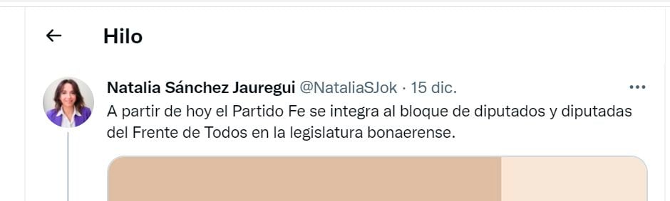 En Twitter, la diputada abrió un hilo para explicar los motivos de su decisión