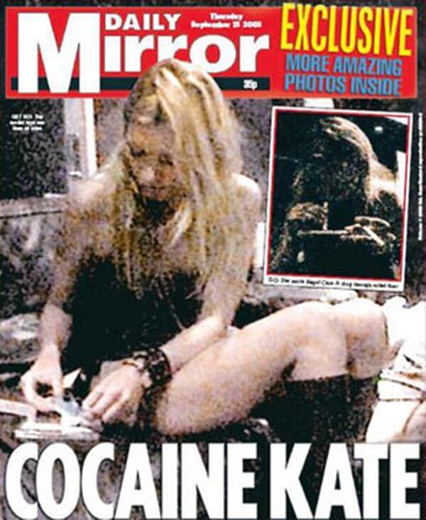 Las imágenes de Kate Moss consumiendo cocaína en la portada de The Mirror