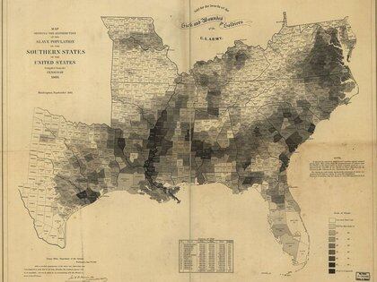 Un mapa de los estados del sur con su población de esclavos en 1860 