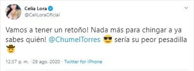 Fiel a su estilo irreverente y subversivo, Celia Lora le propuso a Chumel Torres tener un hijo (Foto: Twitter)