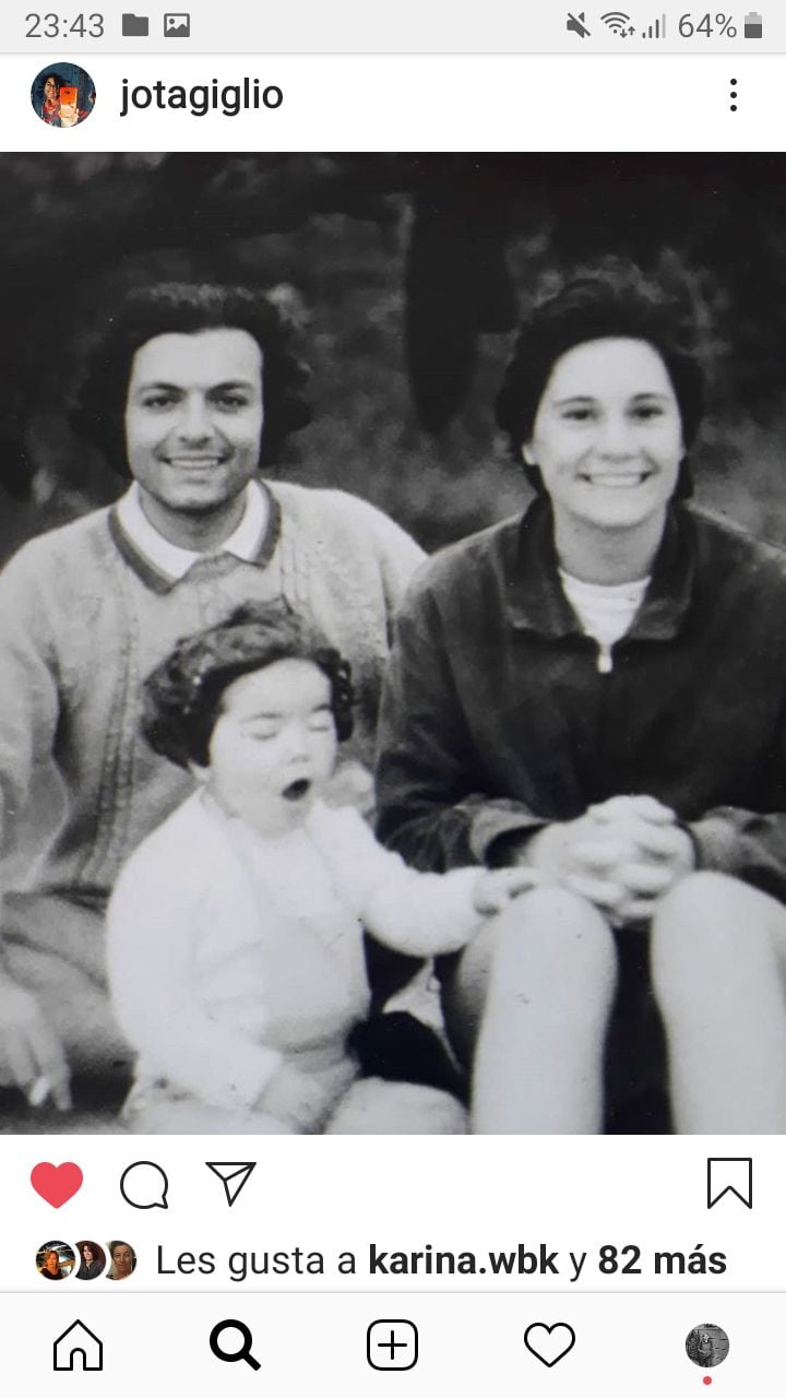 Josefina Giglio y sus padres, Carlitos y Vibel. (IG @jotagiglio)