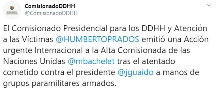 El tuit del Comisionado Presidencial de los DDHH