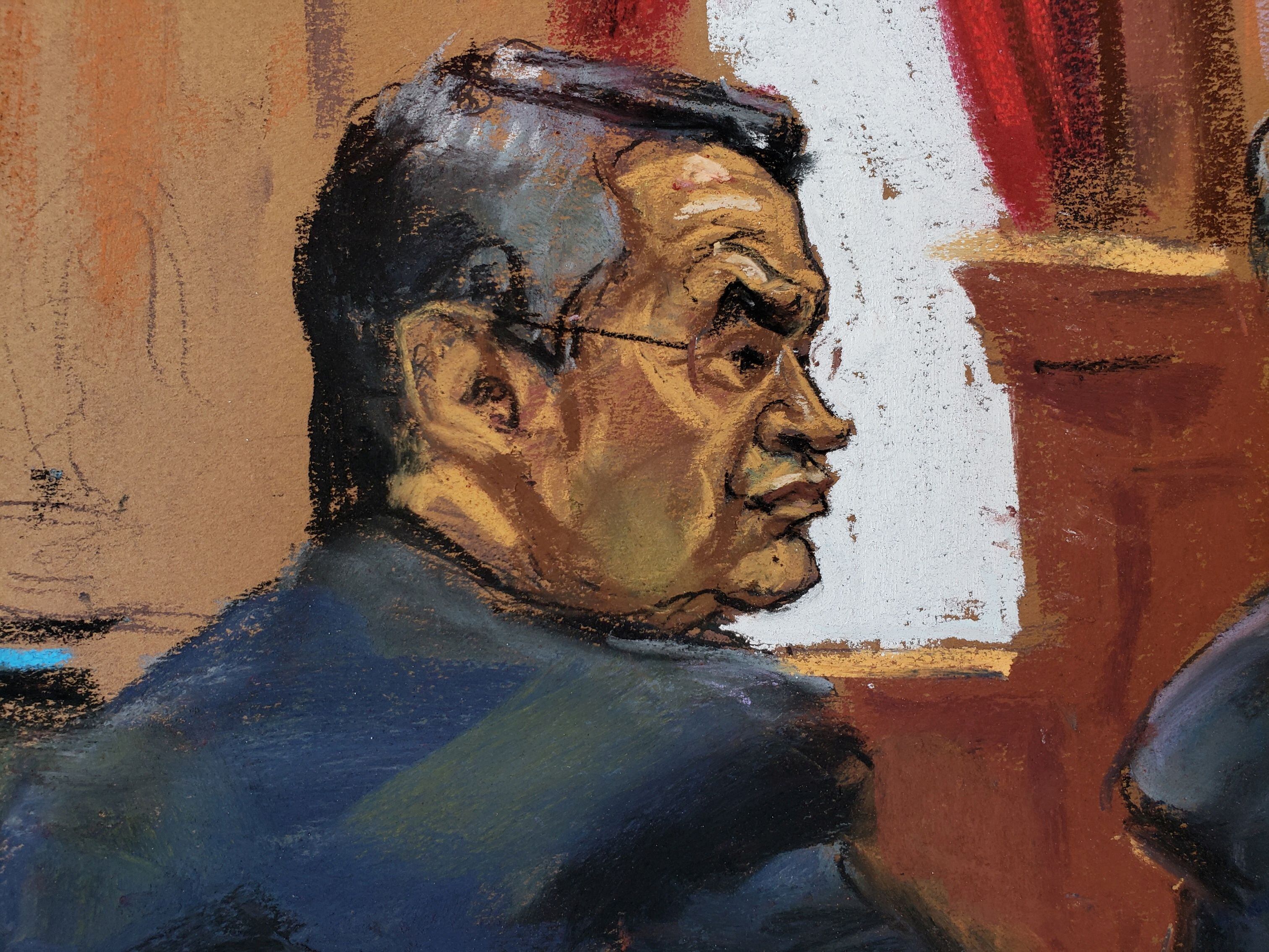 El expresidente hondureño Juan Orlando Hernández en el juicio por narcotráfico en una corte de Nueva York.  REUTERS/Jane Rosenberg