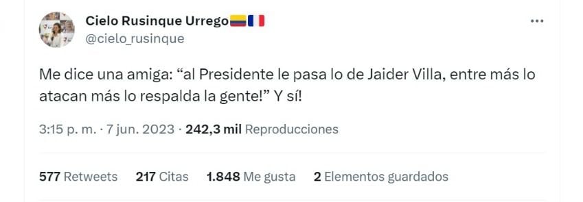 Esta fue la comparación de la directora de Prosperidad Social, Cielo Rusinque, entre Gustavo Petro y Jaider Villa.