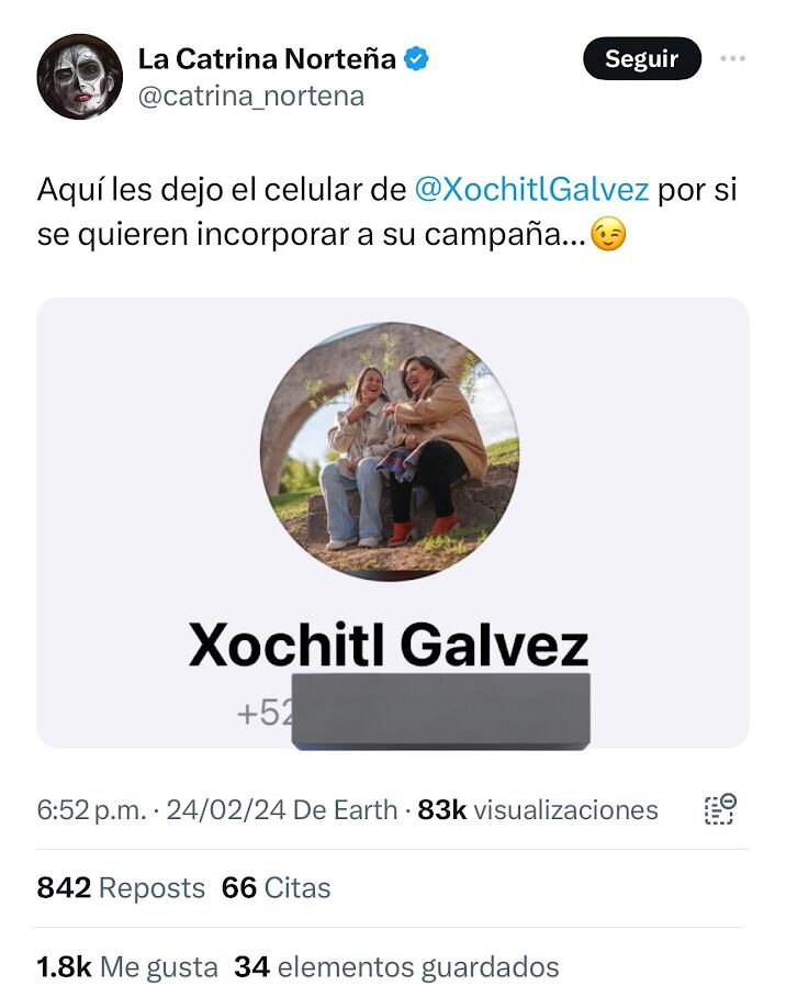 Xóchitl Gálvez - Número Celular - México - 25 febrero