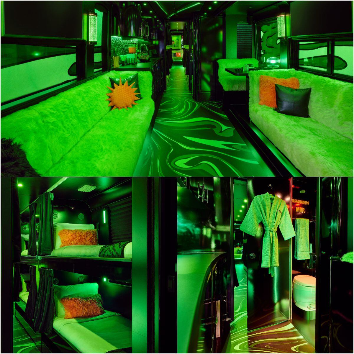 Fotos del 'autobús monstruo' de Feid en un montaje de Infobae Colombia
