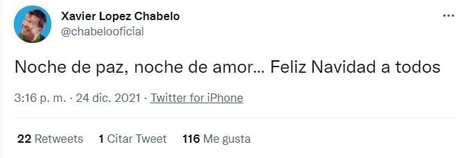 Este fue el mensaje con el que "Chabelo" reapareció este 24 de diciembre (Foto: Twitter/@chabelooficial)