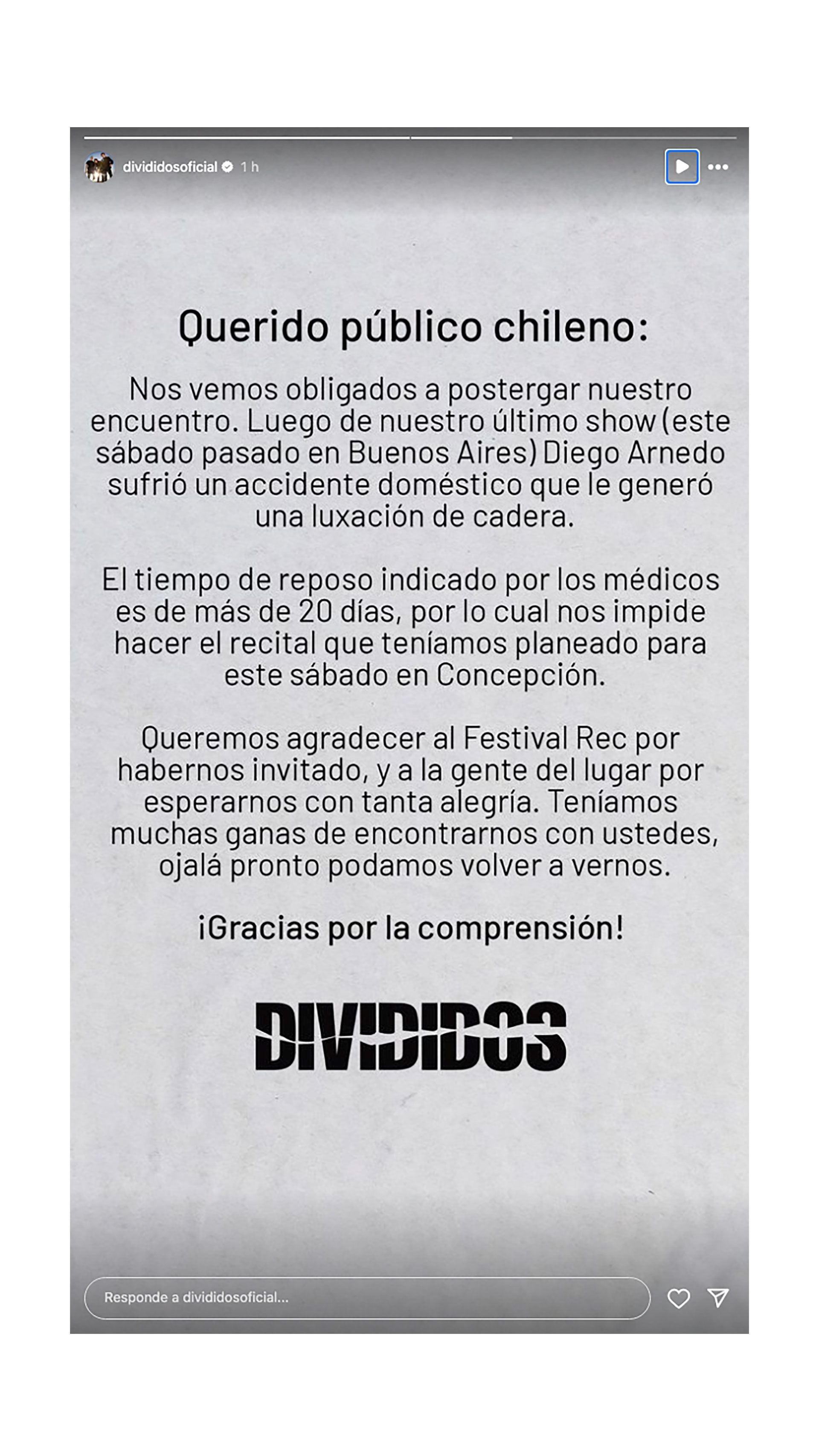 Diego Arnedo sufrió un accidente doméstico y Ricardo Mollo anunció que Divididos suspendió su próximo show