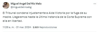 Miguel Ángel del Río, abogado de Aida Victoria Merlano, reaccionó a la condena de la influenciadora - crédito @migueldelrioabg/X