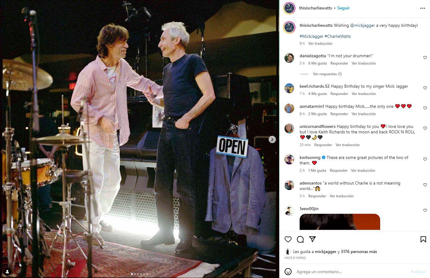 Incluso el difunto baterista Charlie Watts celebró el cumpleaños de Mick Jagger
Foto: Instagram/thisischarliewatts