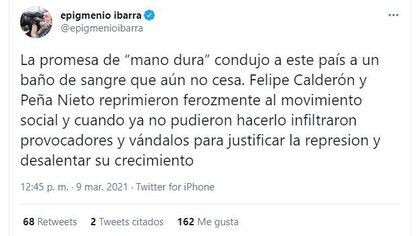 Epigmenio Ibarra mencionó a dos ex presidentes para hablar sobre la represión a movimientos sociales
(Foto: captura de pantalla de Twitter @epigmenioibarra)