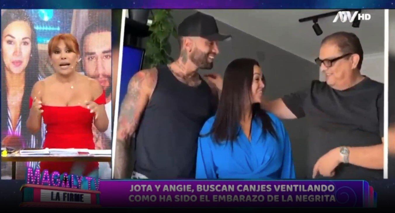 Magaly Medina critica a Angie Arizaga y Jota Benz por exponer su embarazo por canje en redes sociales. (Captura: Magaly TV La Firme)