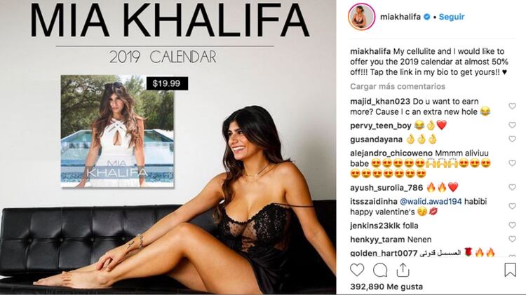 La ex actriz porno Mia Khalifa presume su celulitis y así promociona su  calendario