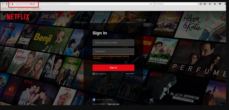 El sitio falso busca copiar el diseño de Netflix para engañar al usuario pero si se ve la URL, se notará que no es la web oficial.