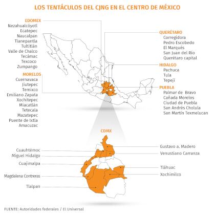 Los estados y municipios del centro de México donde opera el CJNG  (Mapa: Infobae México)