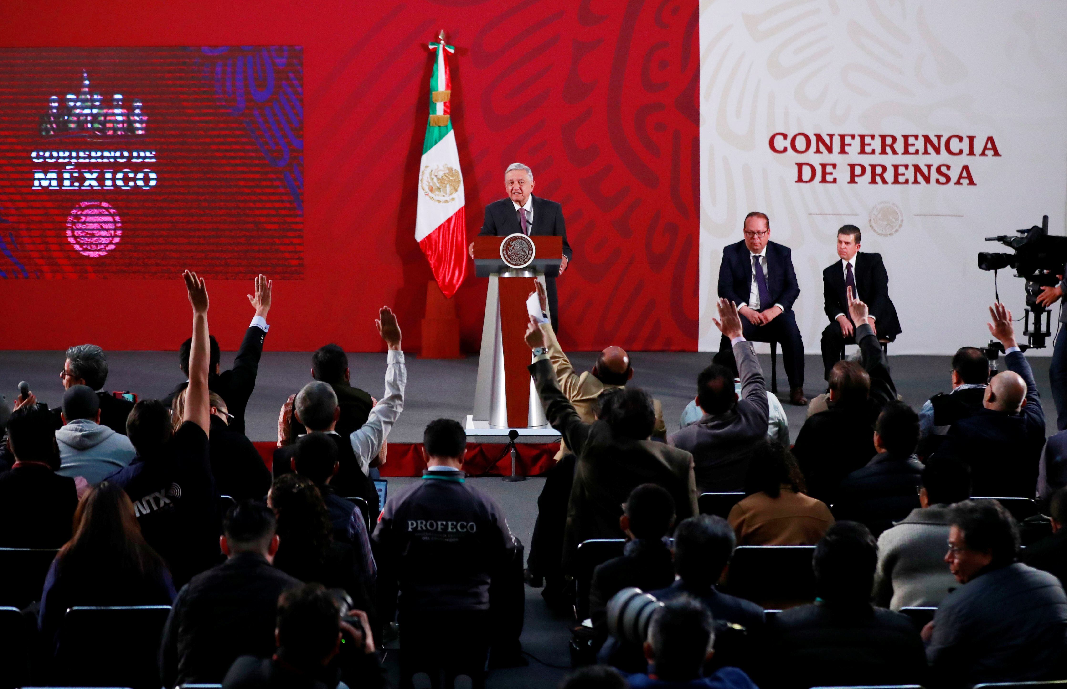 Mexico's President Andres Manuel Lopez Obrador speaks during a news conference at the National Palace in Mexico City, Mexico, March 9, 2020. REUTERS/Henry Romero