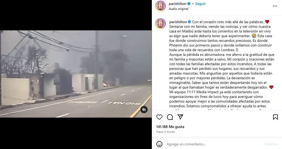 Paris Hilton “tiene el corazón roto” tras ver su casa destruida por el  incendio de California - Infobae