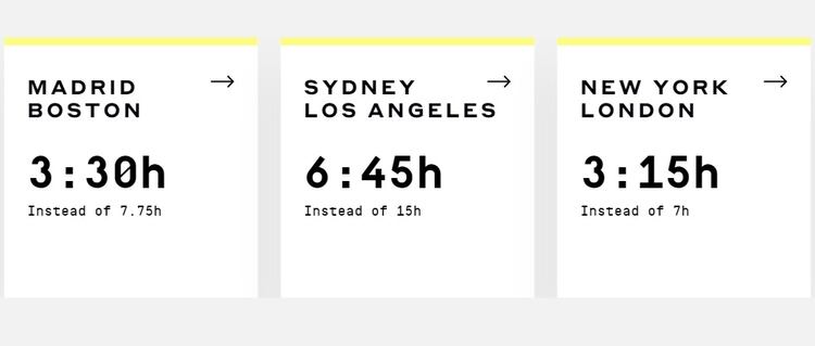 Un vuelo entre Madrid y Boston a bordo del Overture se completará en tres horas y media. Sydney-Los Ángeles durará unas siete horas y Nueva York-Londres llevará tres horas y cuarto (Foto: Boom Technology/Overture)