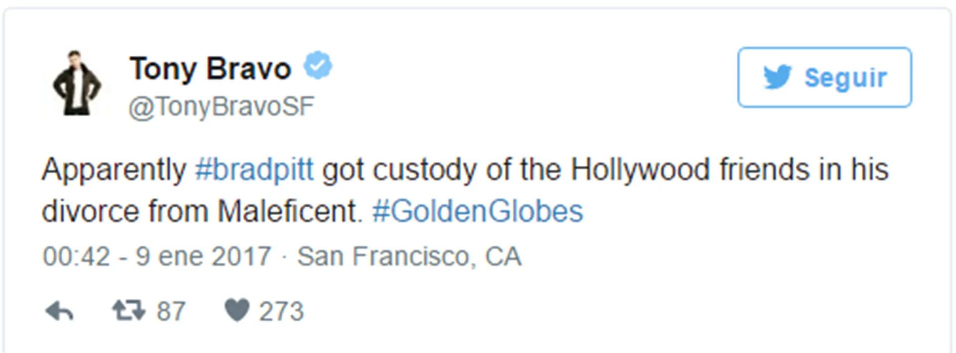 Aparentemente #BradPitt obtuvo la custodia de los amigos de Hollywood en su divorcio con Maléfica. #GlobosdeOro