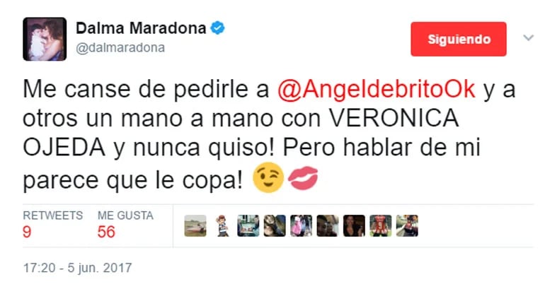Mensaje de Dalma Maradona a Verónica Ojeda en Twitter