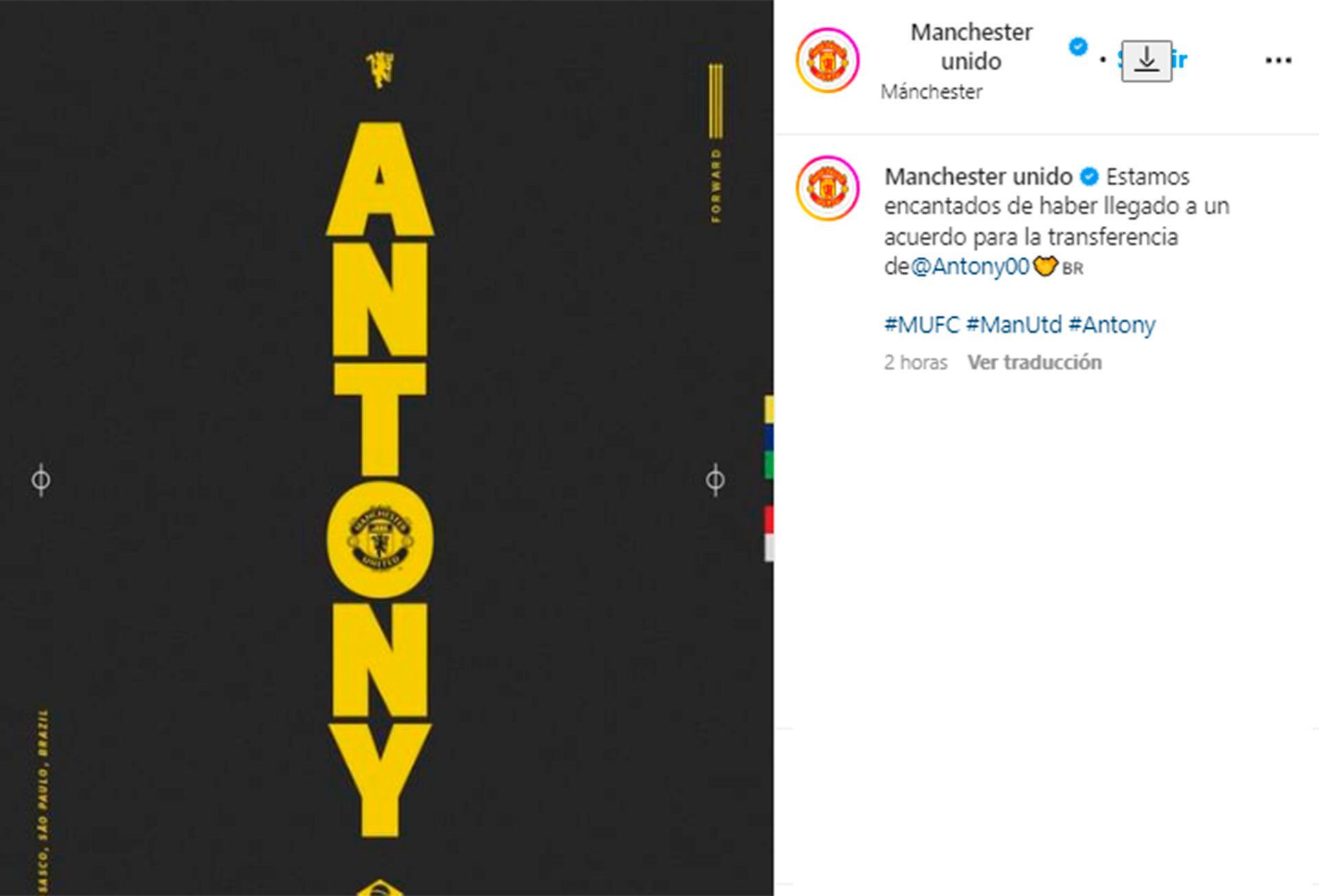 Manchester United firmó a Antony