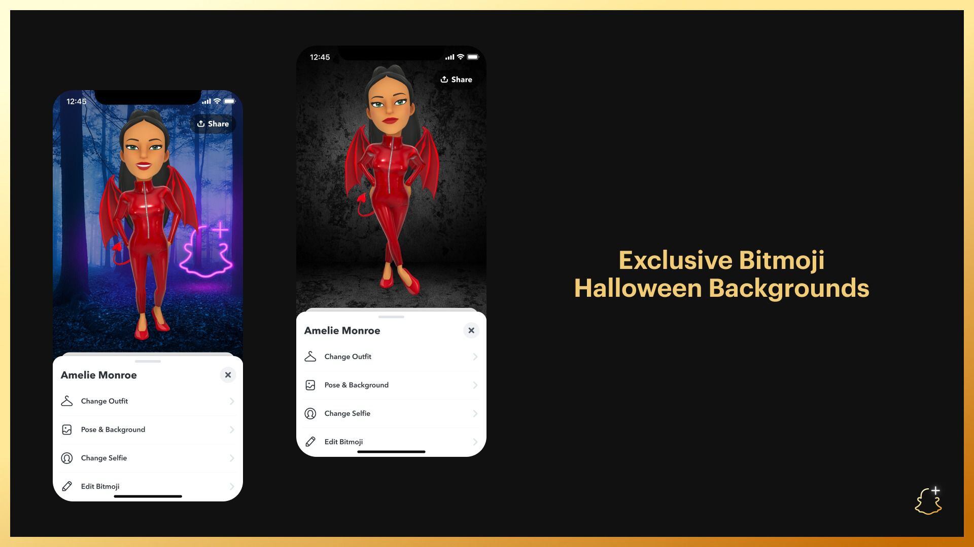 Una de las novedades en Snapchat+ es la posibilidad de personalizar el Bitmoji de los usuarios con disfraces con la temática de Halloween. (Snapchat)