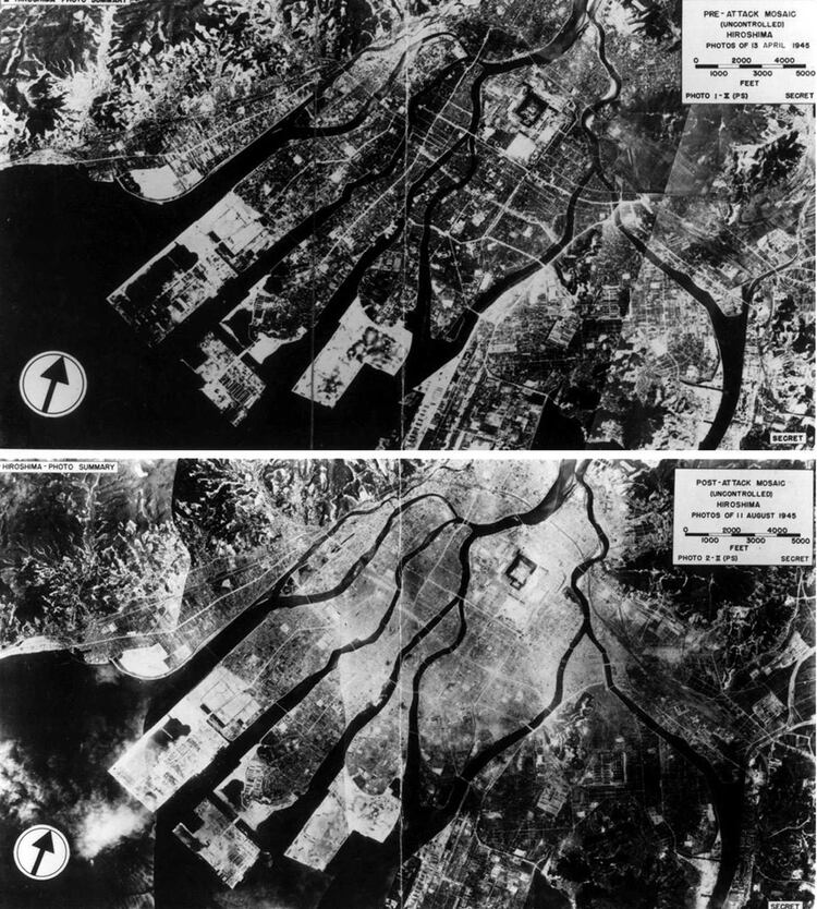 Una vista aérea de Hiroshima, Japón, tomada en agosto de 1945 antes de la bomba atómica (REUTERS)