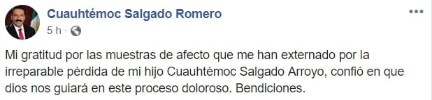 El exdirigente estatal del PRI, Cuauhtémoc Salgado, confirmó el asesinato de su hijo (Foto: Facebook)