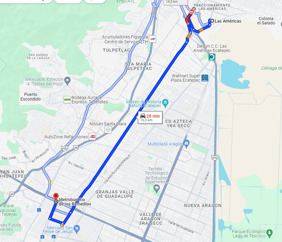 Ruta que tendría el nuevo Mexibús Las Américas, en Ecatepec, hasta el Metrobús Río de los Remedios, en la GAM