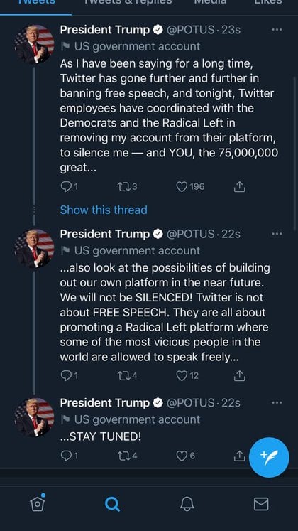 Los mensajes de Trump en la cuenta oficial del presidencia de EEUU @POTUS de Twitter