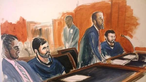 Boceto de los narcosobrinos Efraín Antonio Campo Flores y Francisco Flores Freitas en la corte federal de Manhattan (AP)