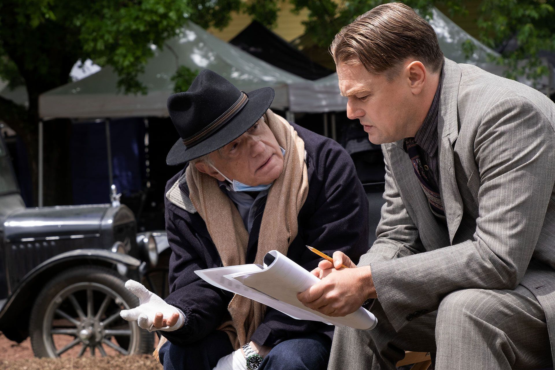 Martin Scorsese y Leonardo DiCaprio en el set de Los asesinos de la luna 