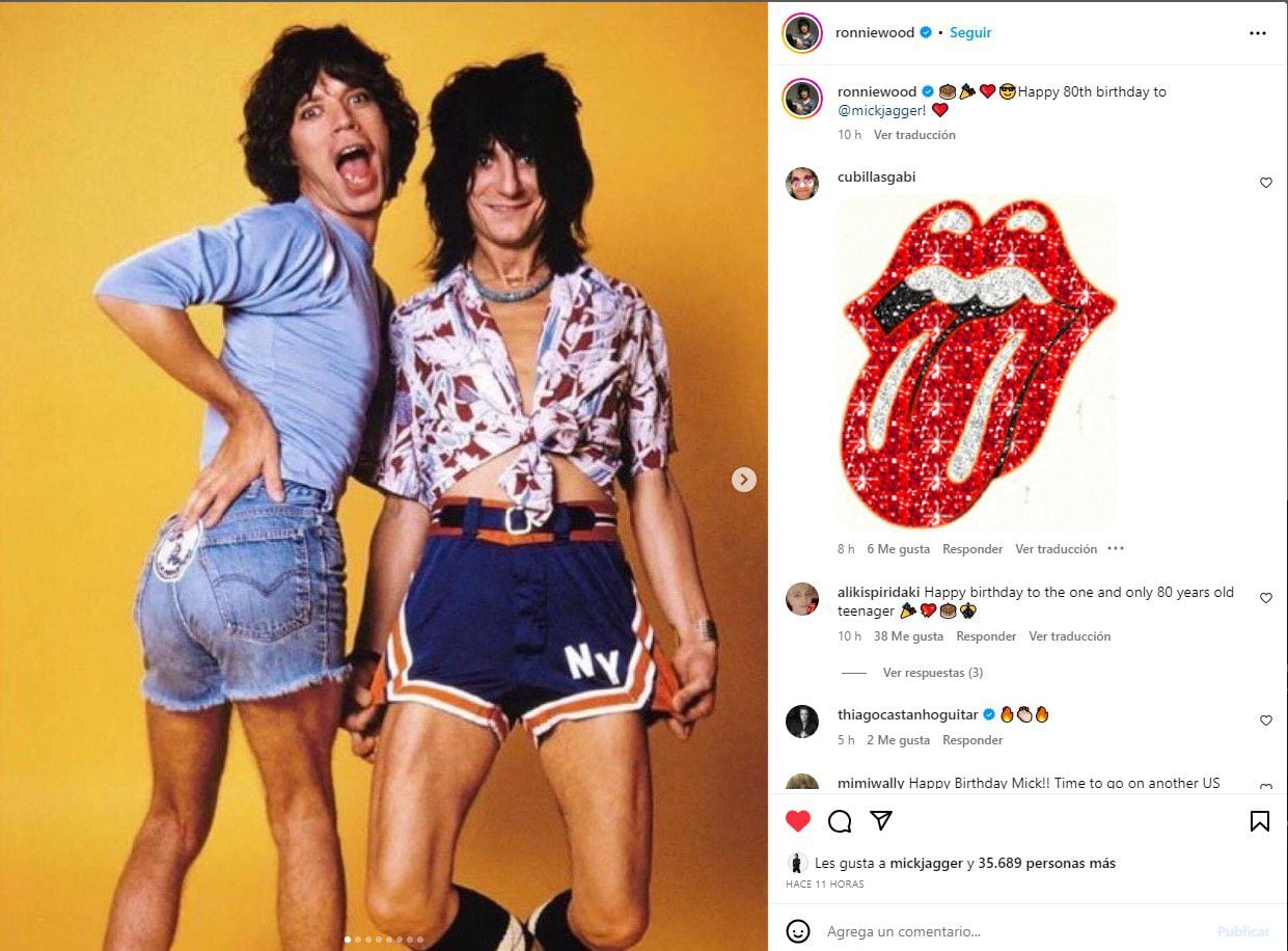 Ronnie Wood, guitarrista de The Rolling Stones, compartió varias fotografías junto a Mick Jagger para celebrar su cumpleaños
Foto: Instagram/Ronnie Wood