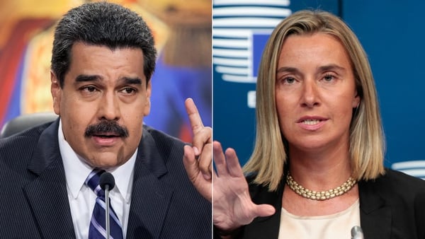La alta representante por la política exterior de la Unión Europea, Federica Mogherini y el presidente venezolano, Nicolás Maduro
