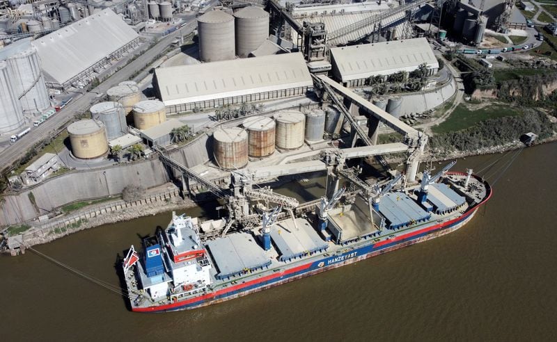 Vista de un buque recibiendo carga para exportación en un puerto en torno del complejo de Rosario
REUTERS/Miguel Lo Bianco/File Photo